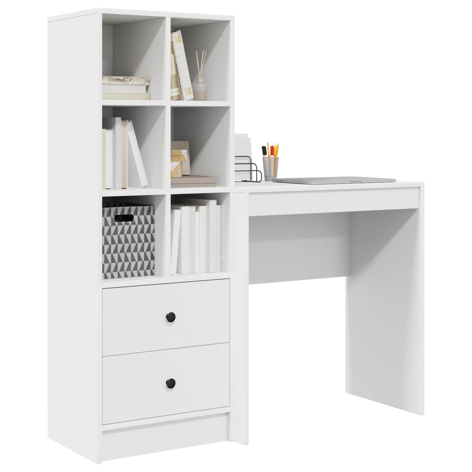 Desk with Drawer with Shelf with Storage 2 pcs White