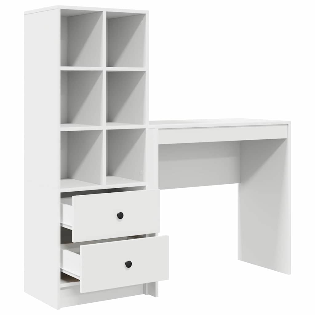 Desk with Storage with Drawer 2 pcs White Engineered wood