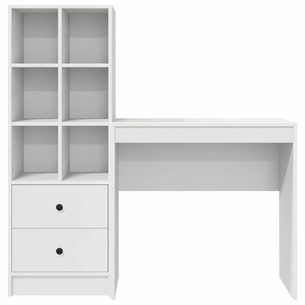 Desk with Storage with Drawer 2 pcs White Engineered wood