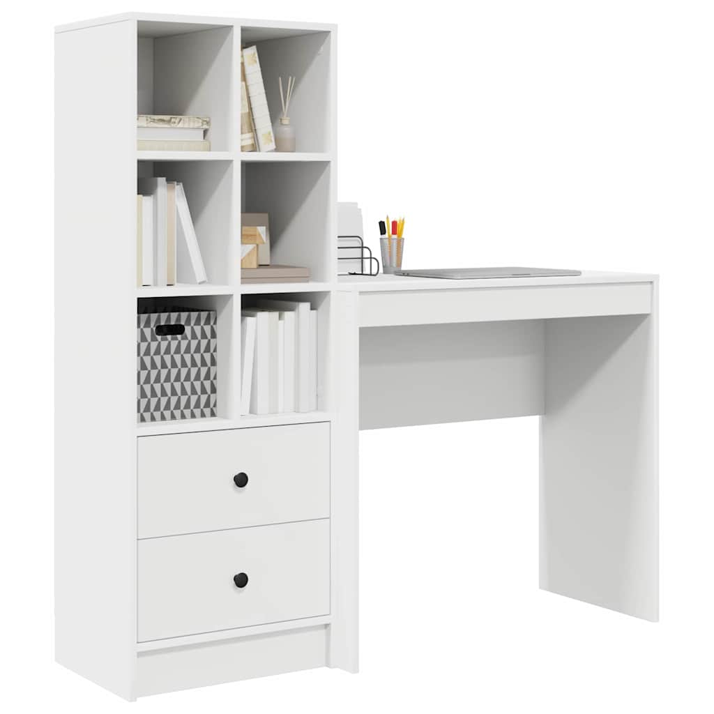 Desk with Storage with Drawer 2 pcs White Engineered wood
