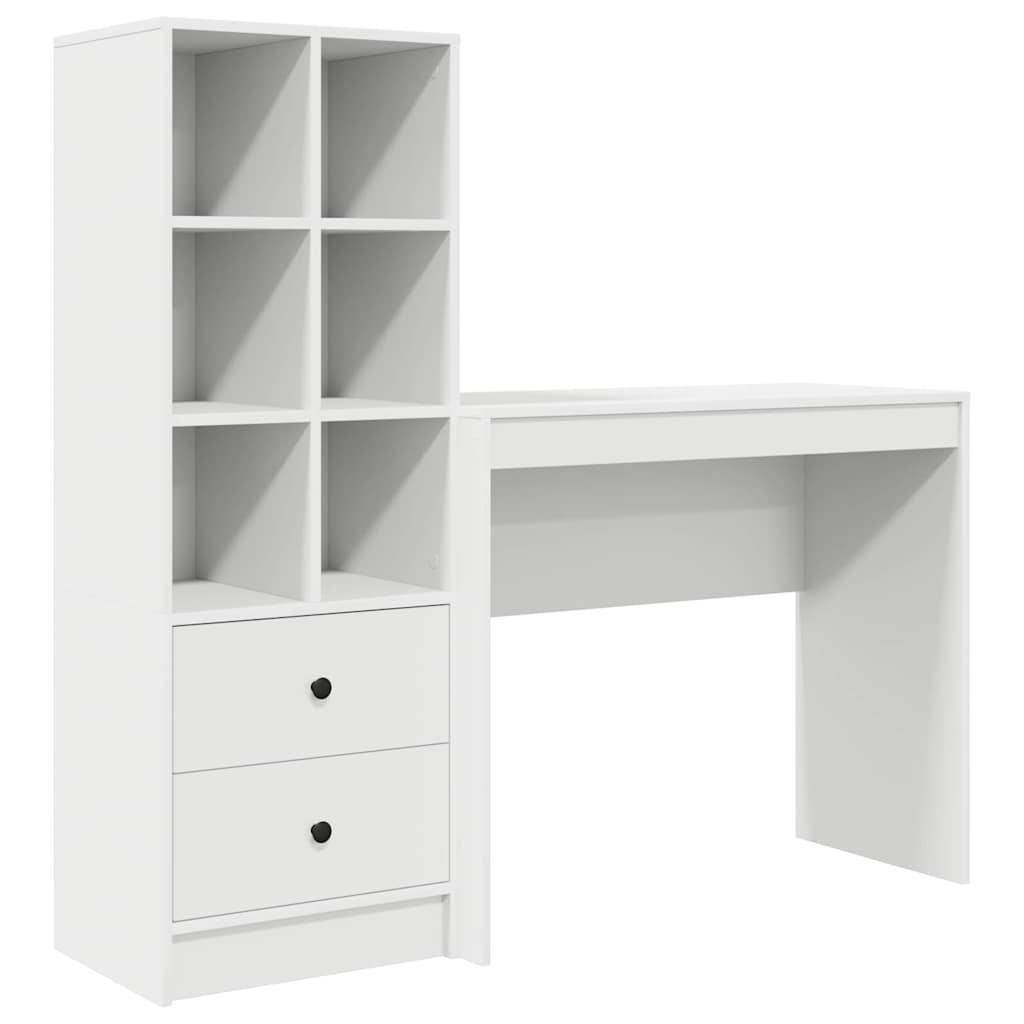 Desk with Storage with Drawer 2 pcs White Engineered wood