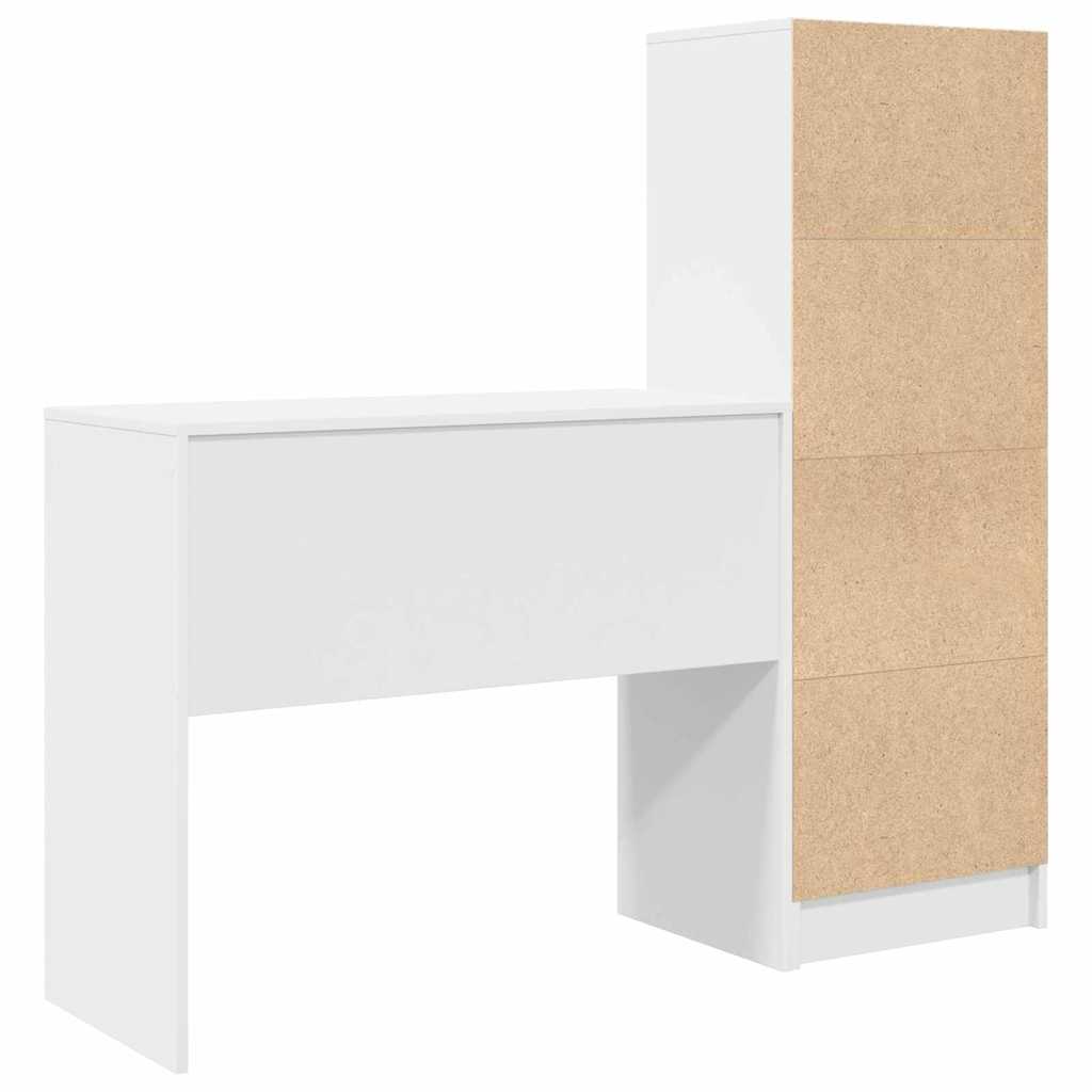 Desk with Storage with Drawer 2 pcs White Engineered wood