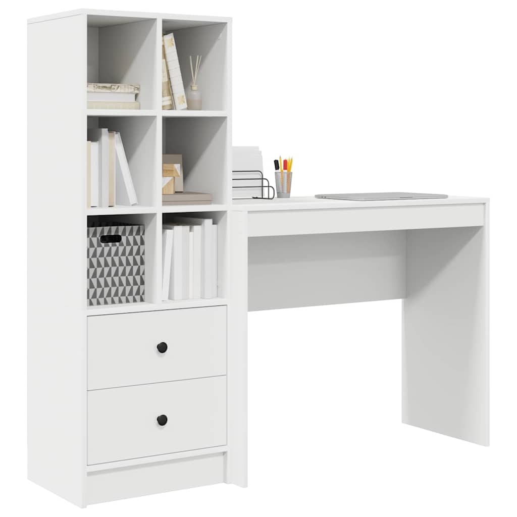 Desk with Storage with Drawer 2 pcs White Engineered wood