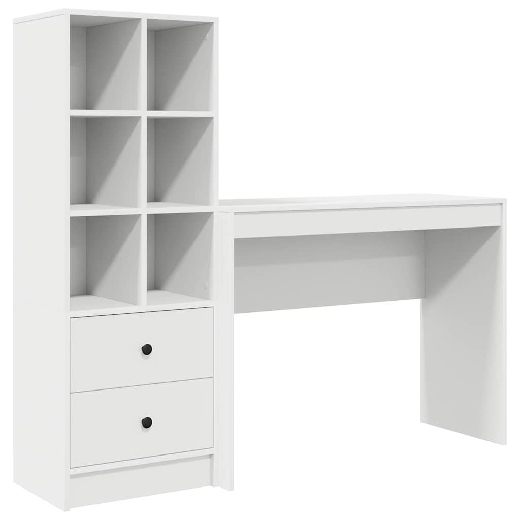 Desk with Storage with Drawer 2 pcs White Engineered wood