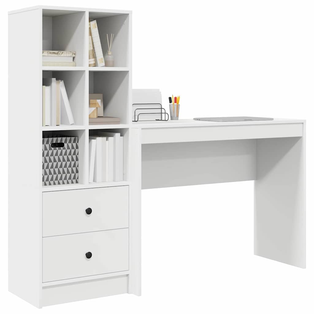 Desk with Storage with Drawer 2 pcs White Engineered wood