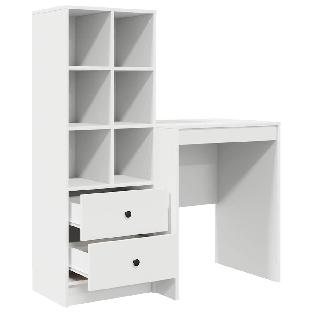 Desk with Storage with Drawer 2 pcs White Engineered wood