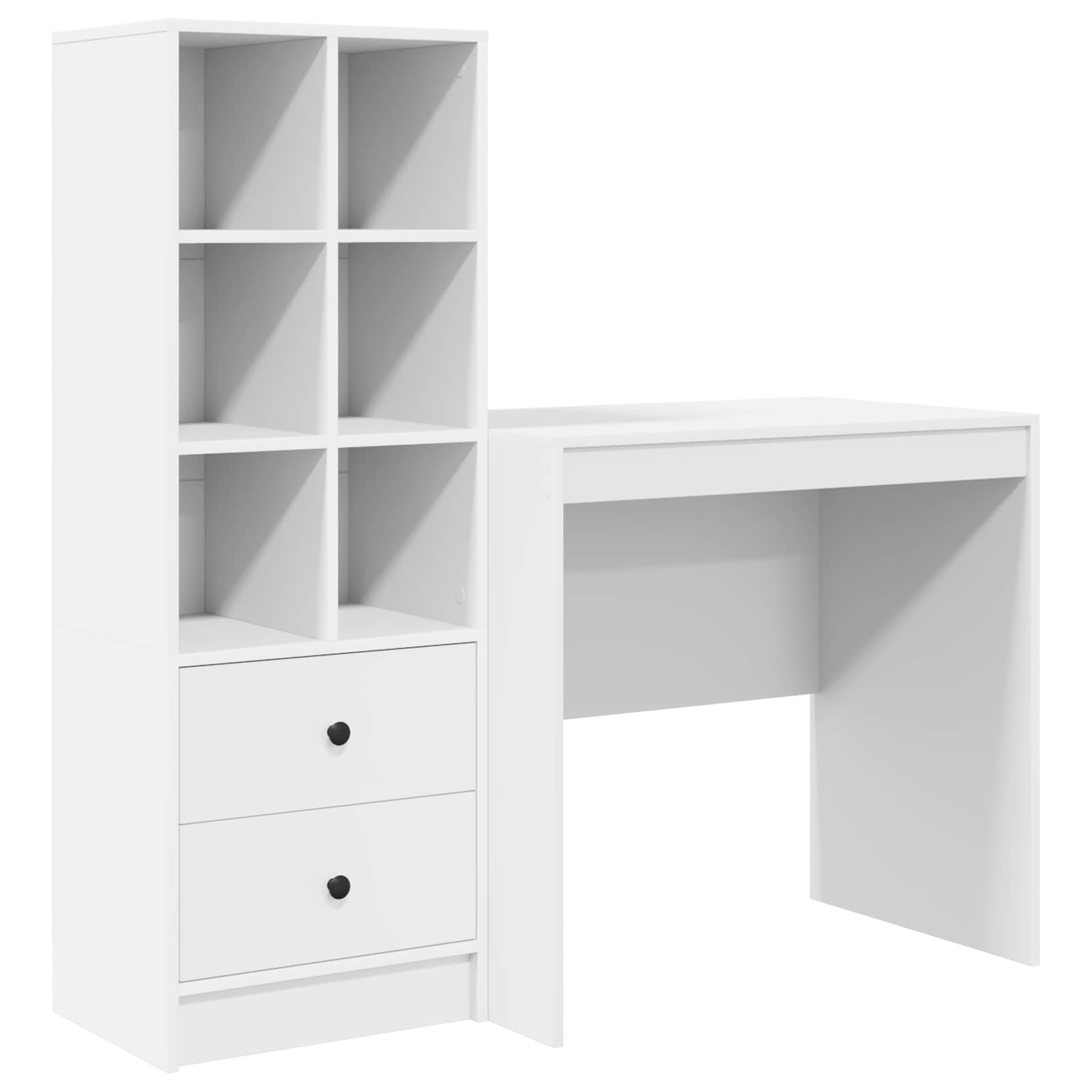 Desk with Drawer with Shelf with Storage 2 pcs White