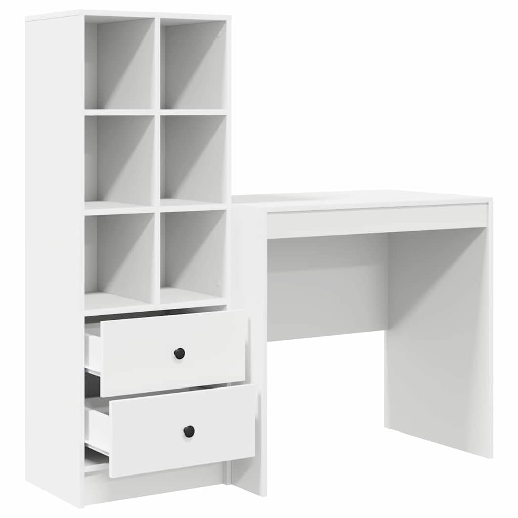 Desk with Storage with Drawer 2 pcs White Engineered wood