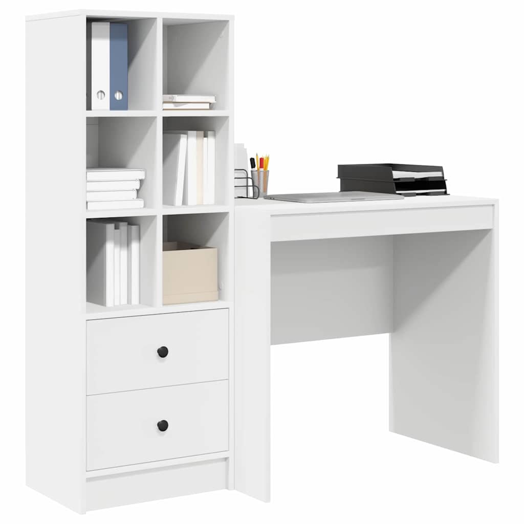 Desk with Storage with Drawer 2 pcs White Engineered wood