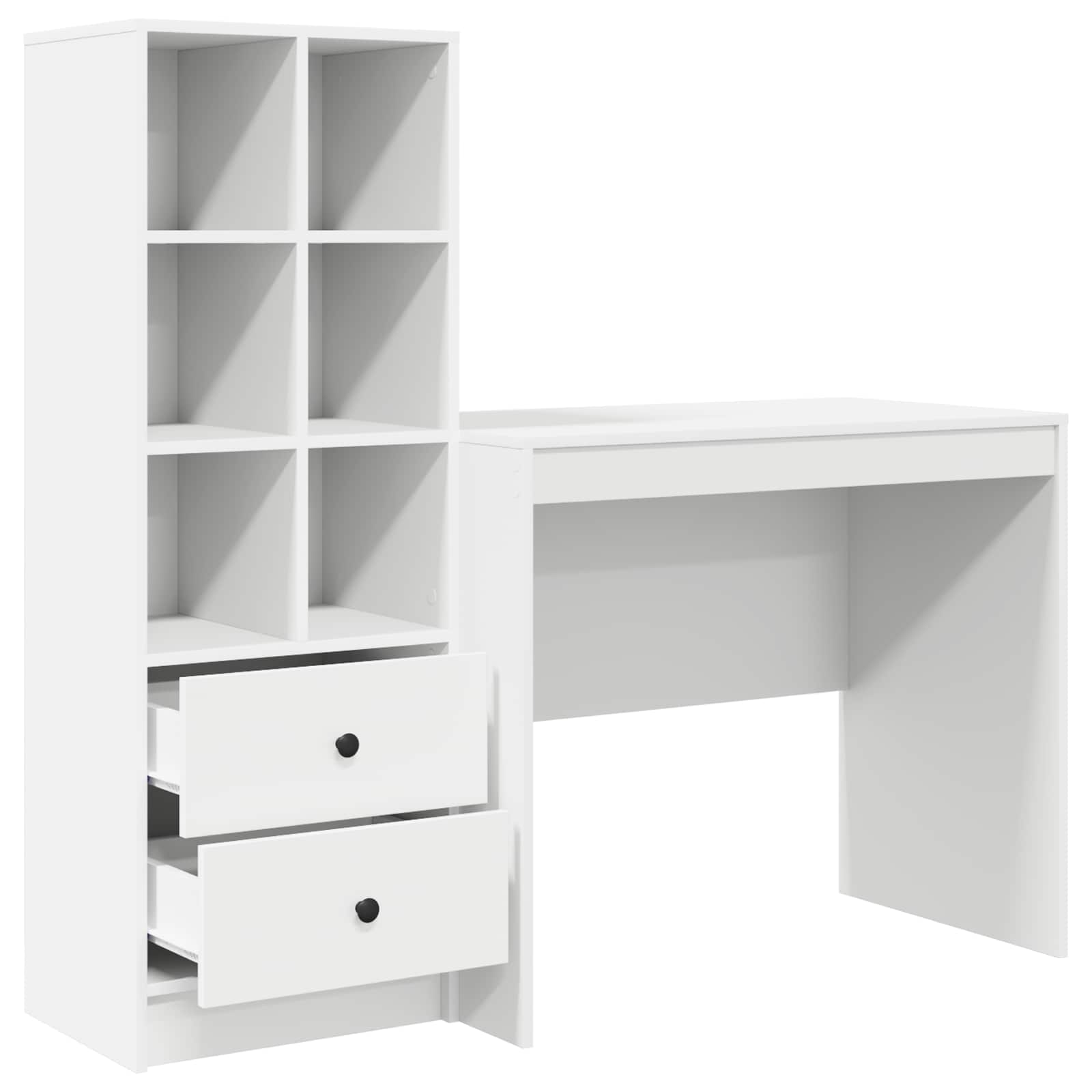 Desk with Drawer with Shelf with Storage 2 pcs White