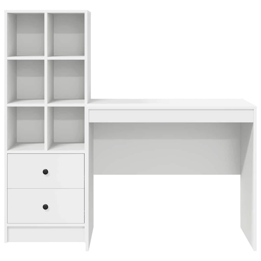 Desk with Storage with Drawer 2 pcs White Engineered wood