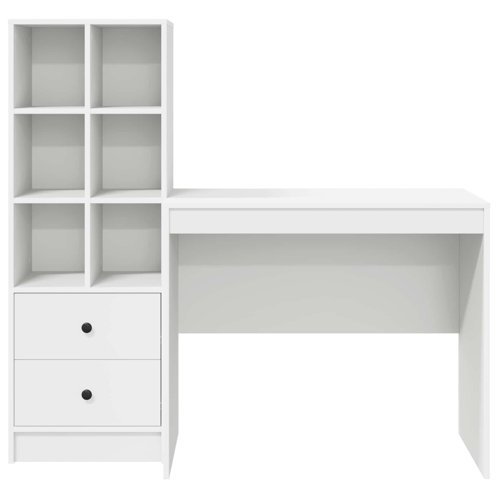 Desk with Drawer with Shelf with Storage 2 pcs White
