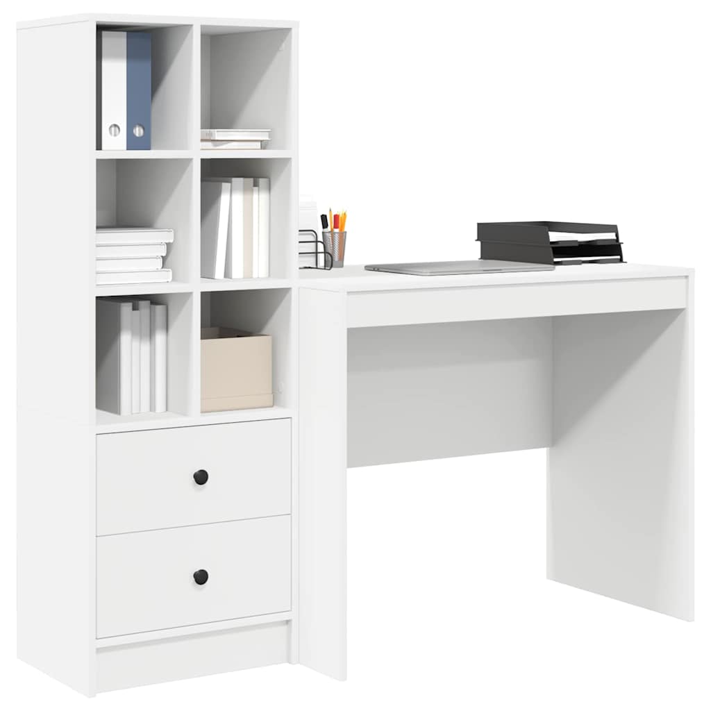 Desk with Storage with Drawer 2 pcs White Engineered wood