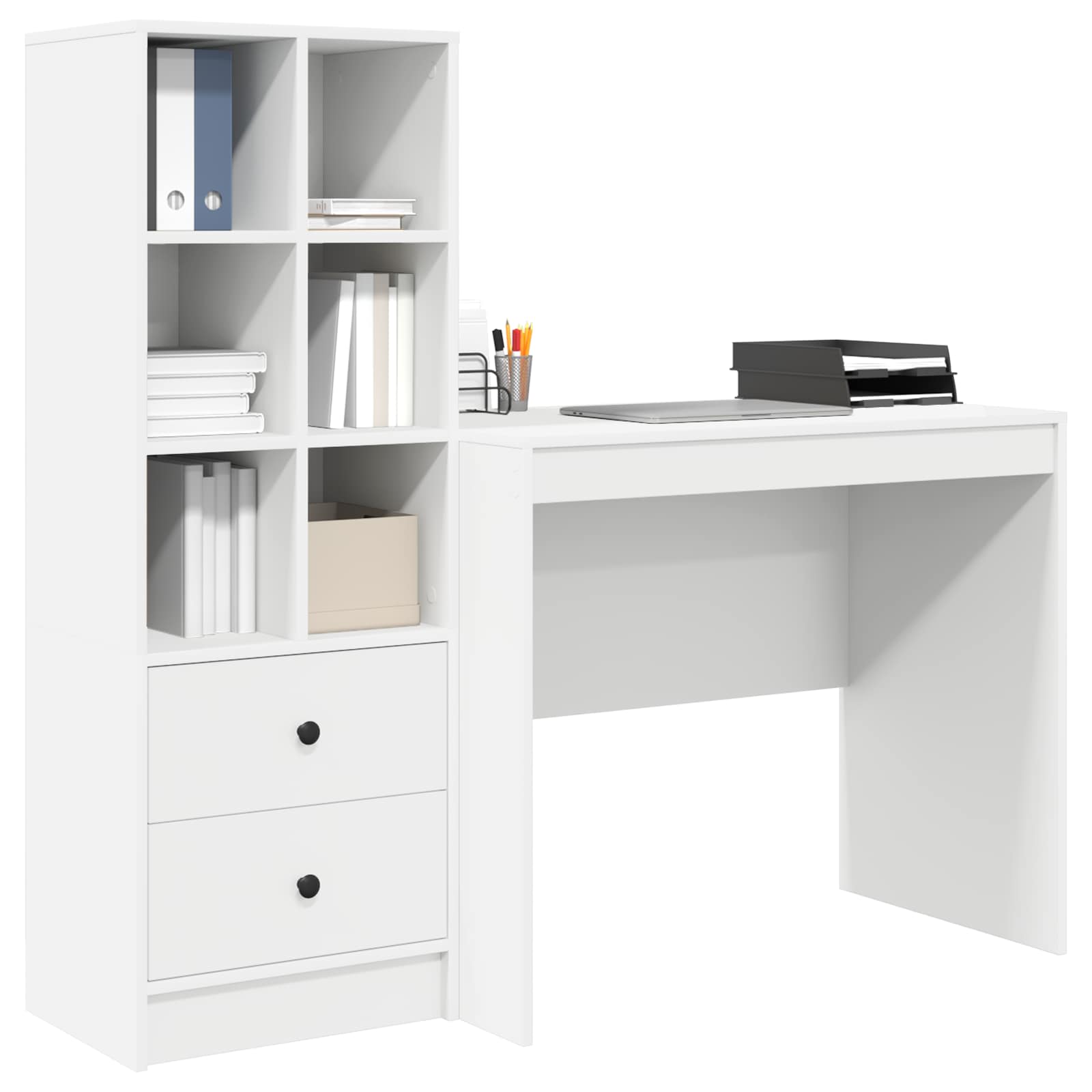 Desk with Drawer with Shelf with Storage 2 pcs White