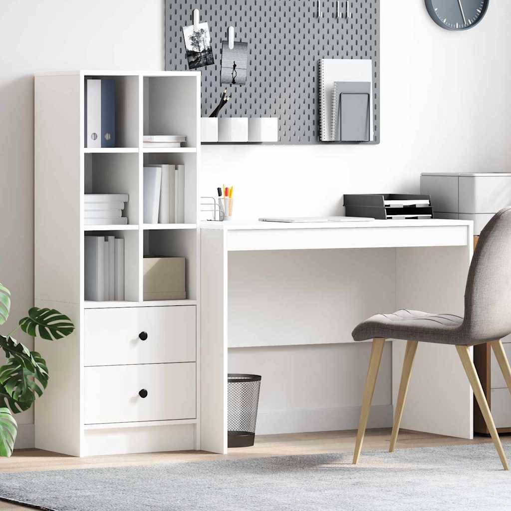 Desk with Storage with Drawer 2 pcs White Engineered wood