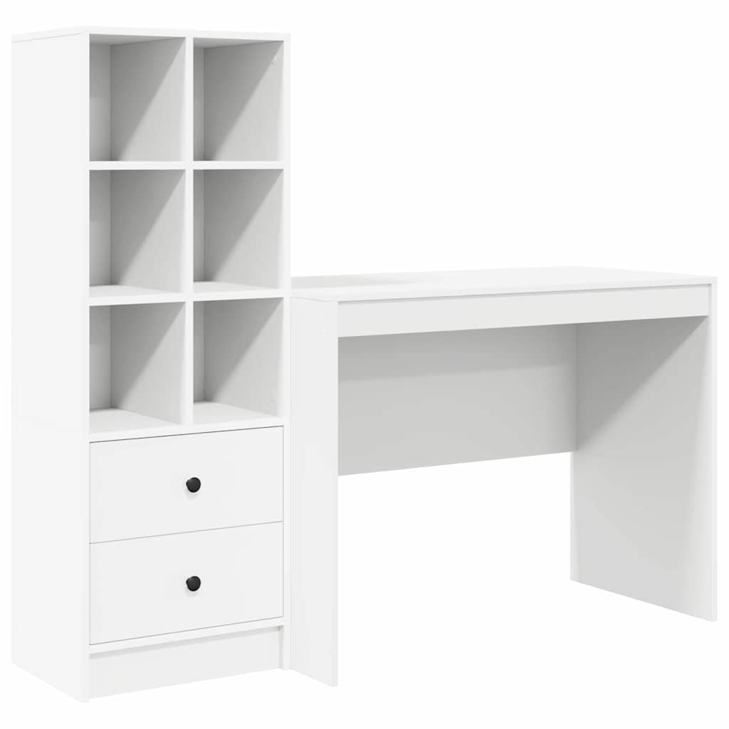 Desk with Storage with Drawer 2 pcs White Engineered wood