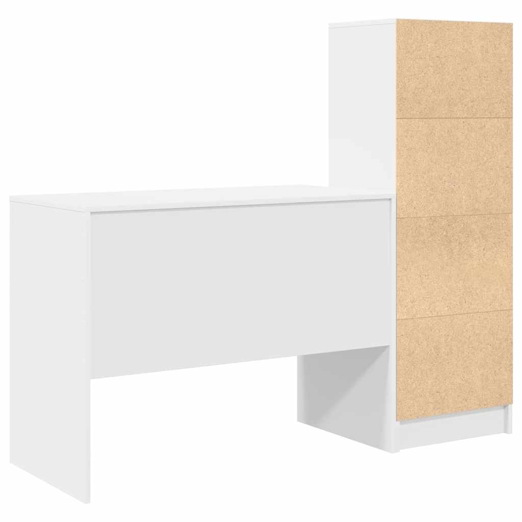 Desk with Storage with Drawer 2 pcs White Engineered wood