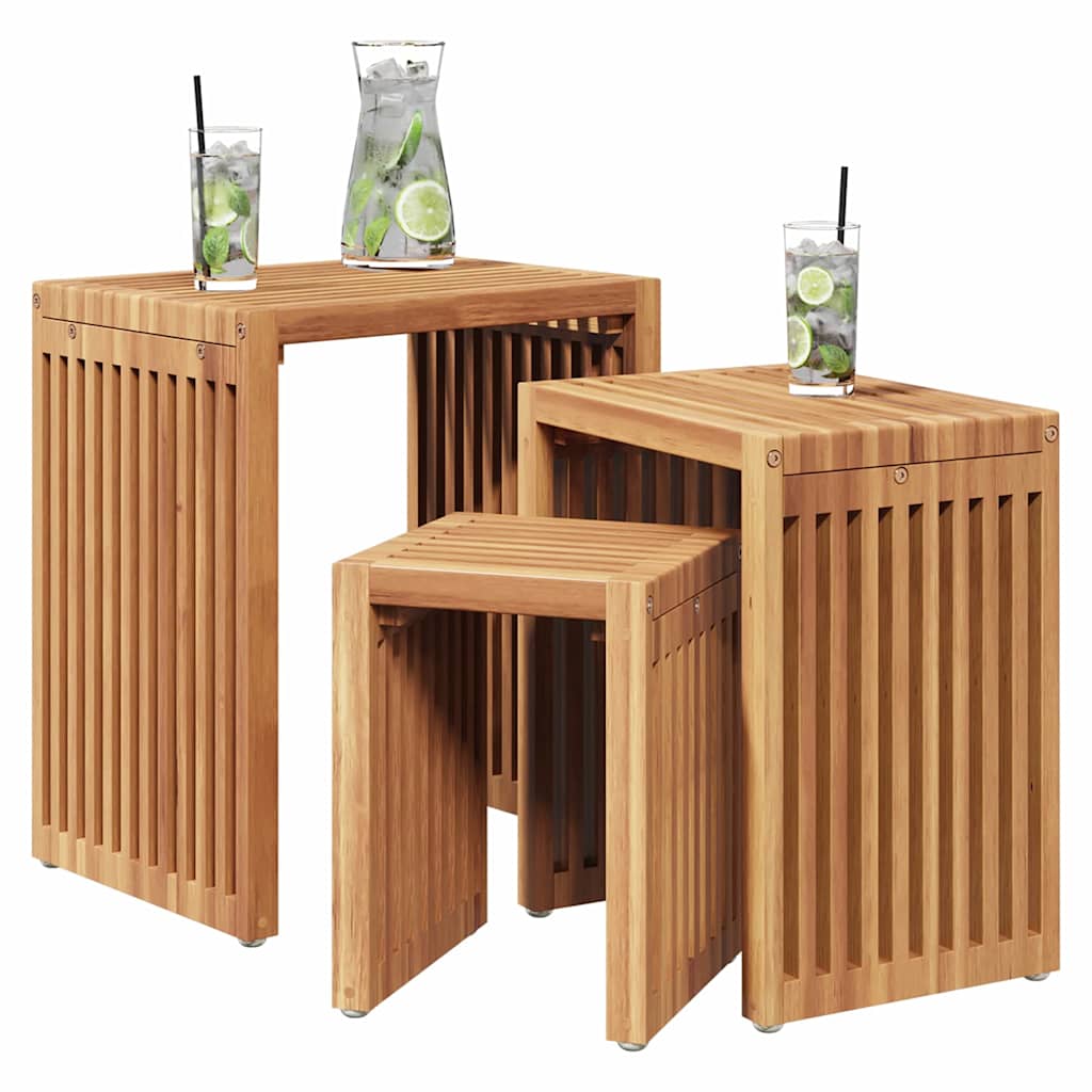 Garden Side Table 3 pcs Brown 33 x 44,5 x 51 cm Solid Teak Wood