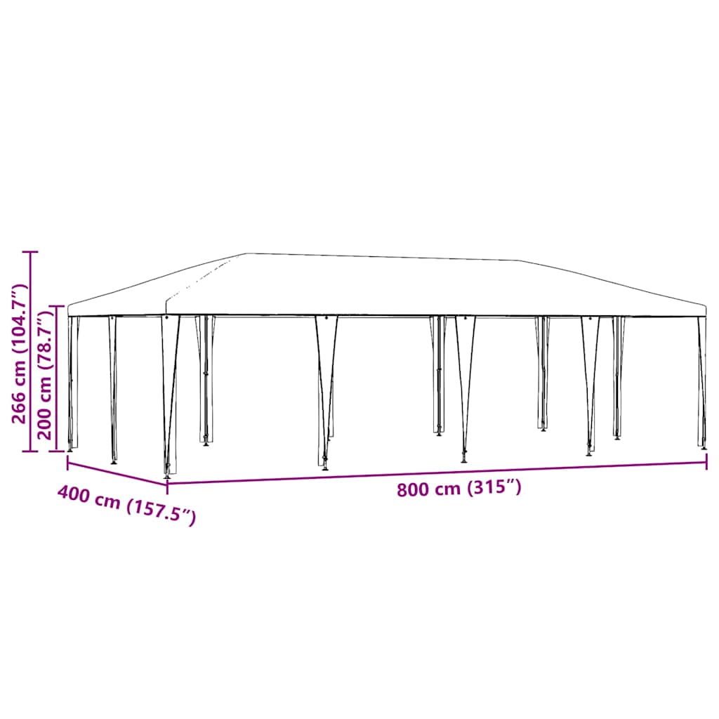 Party Tent White 800 x 400 x 266 cm Polyethylene and Steel