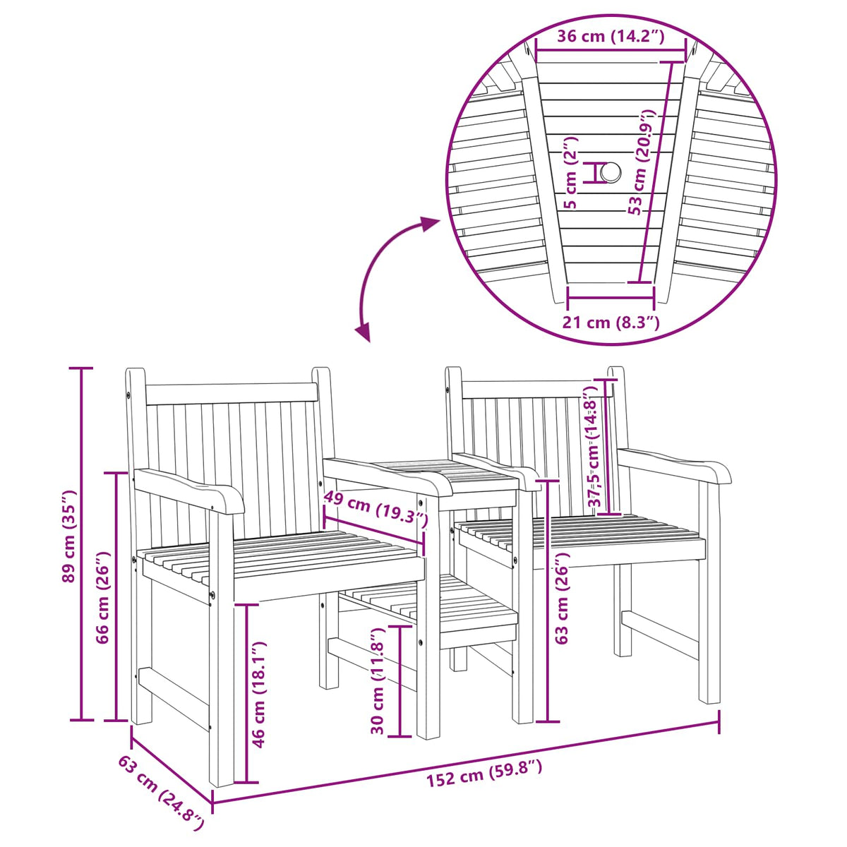 Chair Brown 152 x 63 x 89 cm Solid Teak Wood