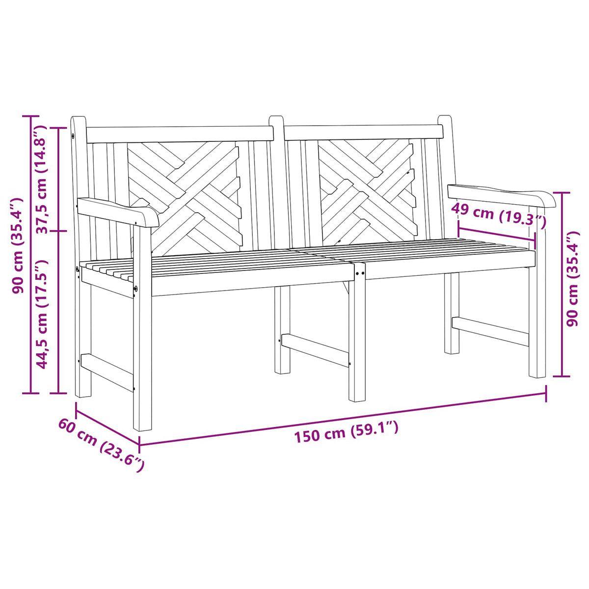 Garden Bench 150 x 60 x 90 cm Solid Teak Wood