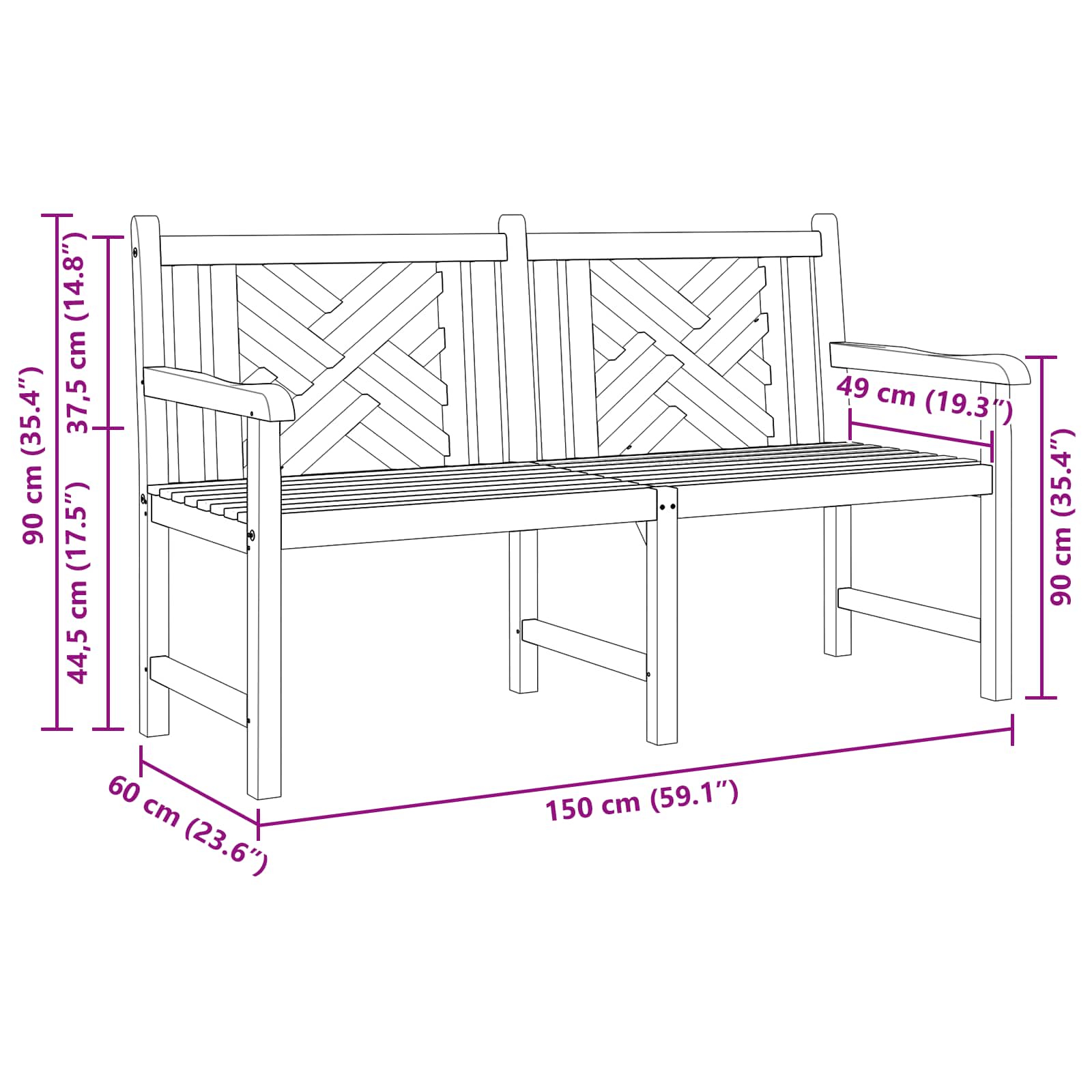 Garden Bench 150 x 60 x 90 cm Solid Teak Wood