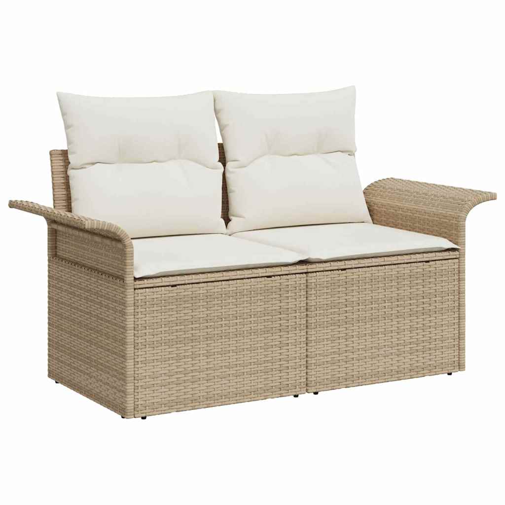 Garden Sofa with Cushion Beige 141 x 62 x 69 cm Poly Rattan
