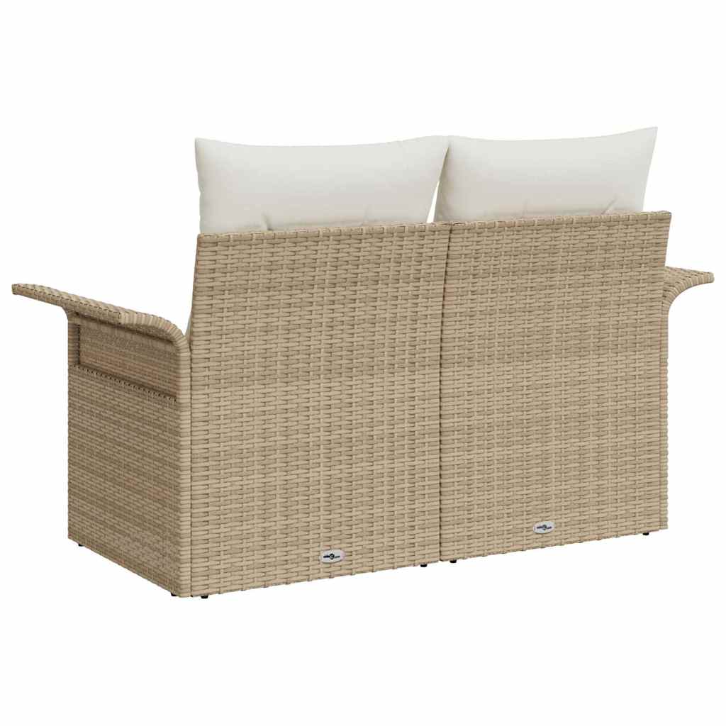 Garden Sofa with Cushion Beige 141 x 62 x 69 cm Poly Rattan