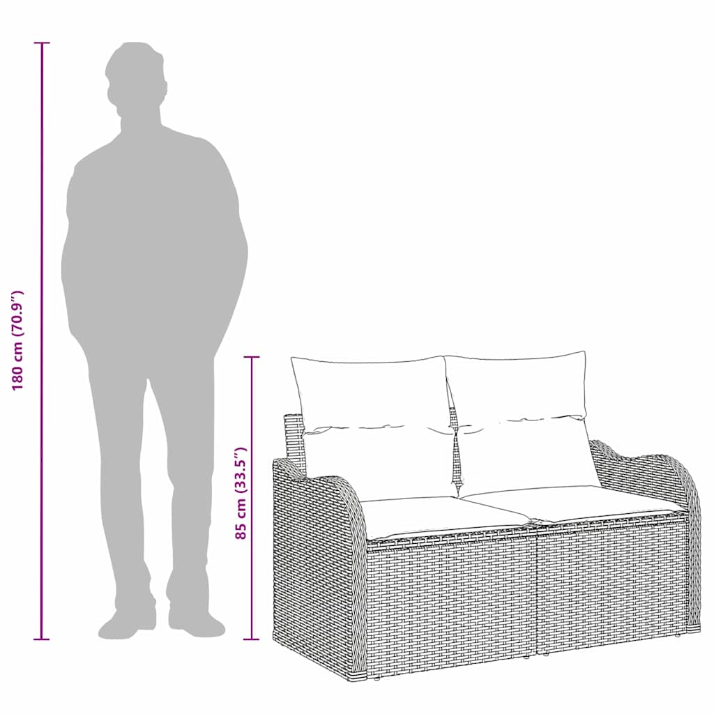 Garden Sofa with Cushion Grey 121 x 62 x 69cm Poly Rattan