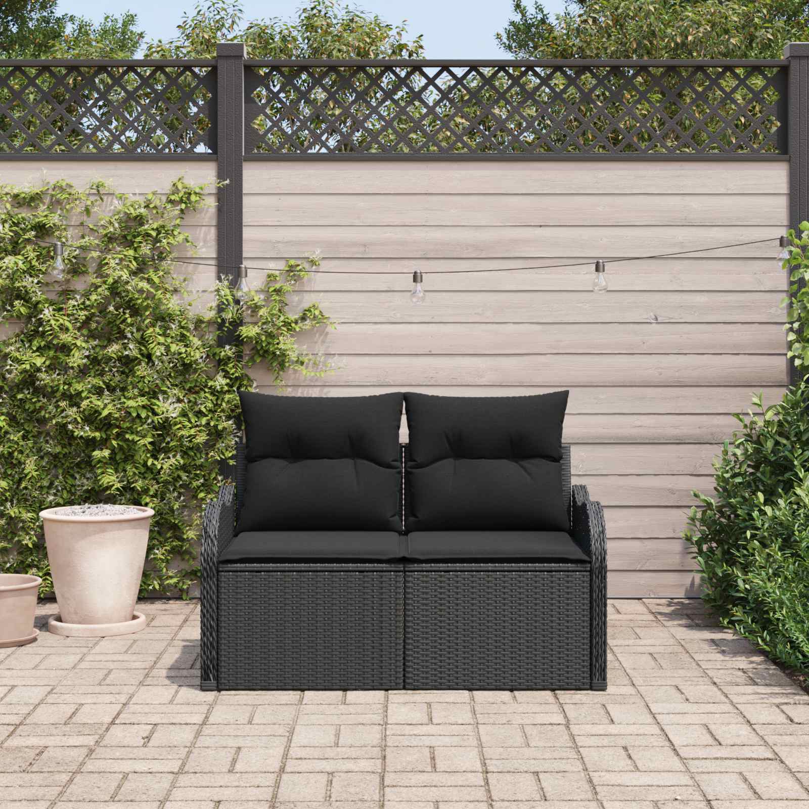 Garden Sofa with Cushion Black 121 x 62 x 69cm Poly Rattan