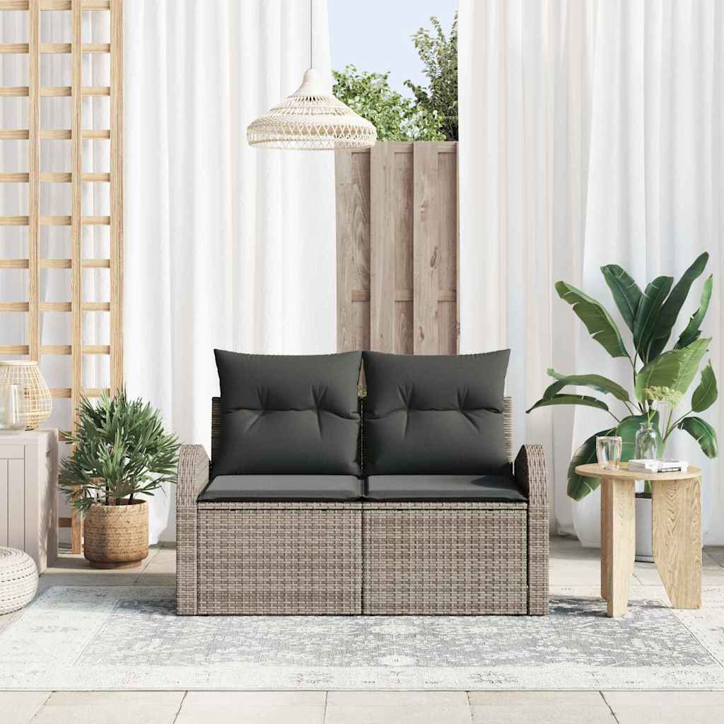 Garden Sofa with Cushion Grey 124 x 62 x 69cm Poly Rattan