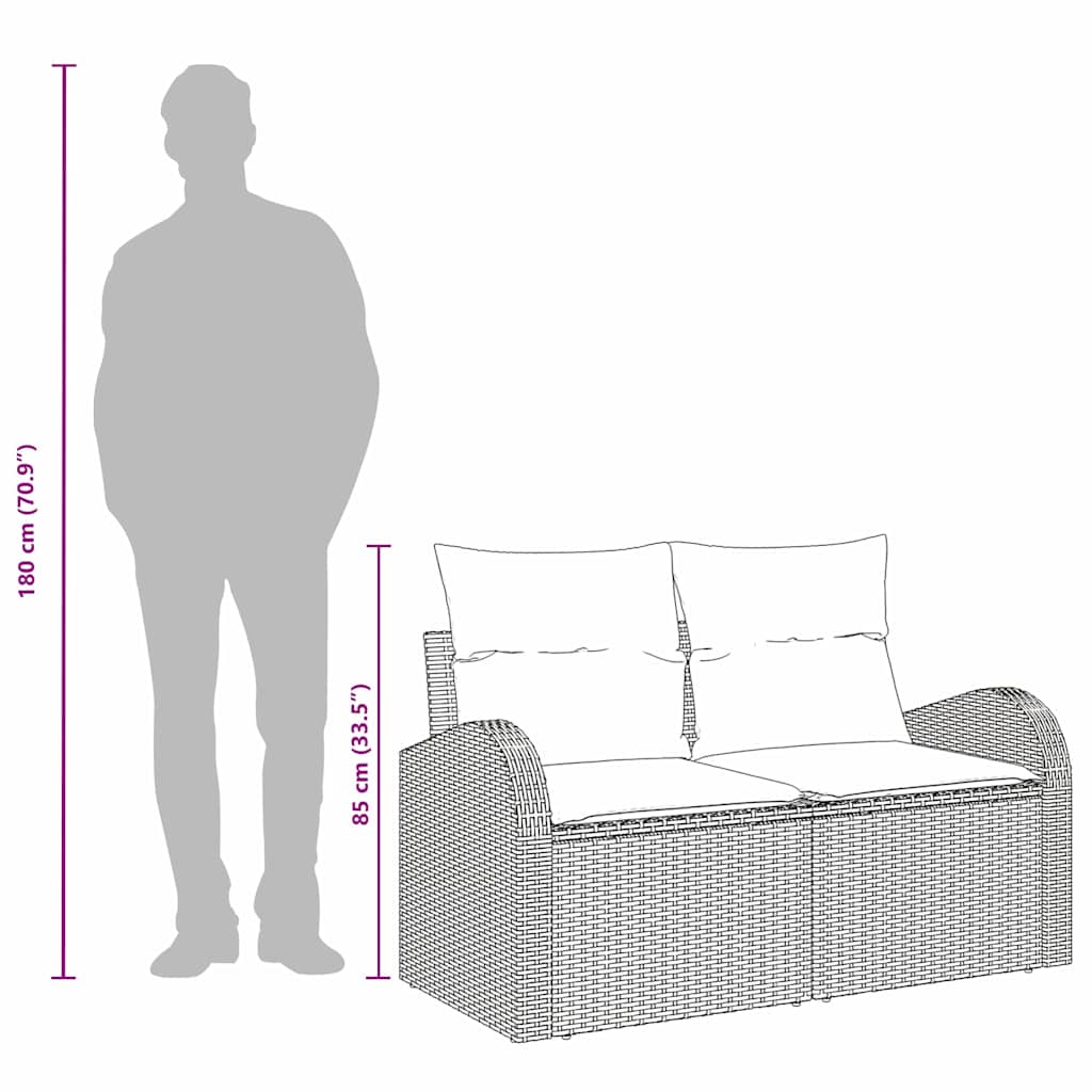 Garden Sofa with Cushion Grey 124 x 62 x 69cm Poly Rattan