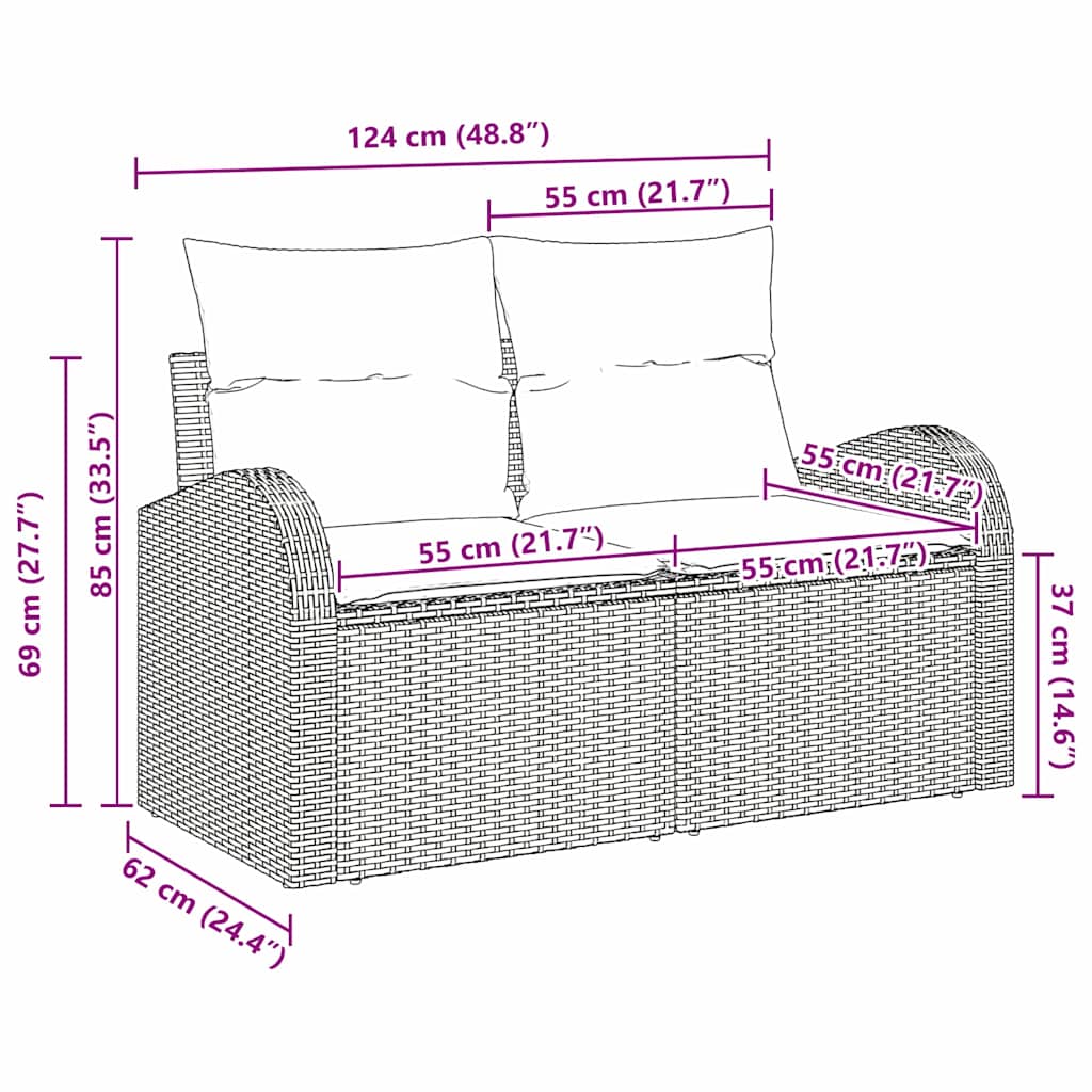 Garden Sofa with Cushion Beige 124 x 62 x 69cm Poly Rattan
