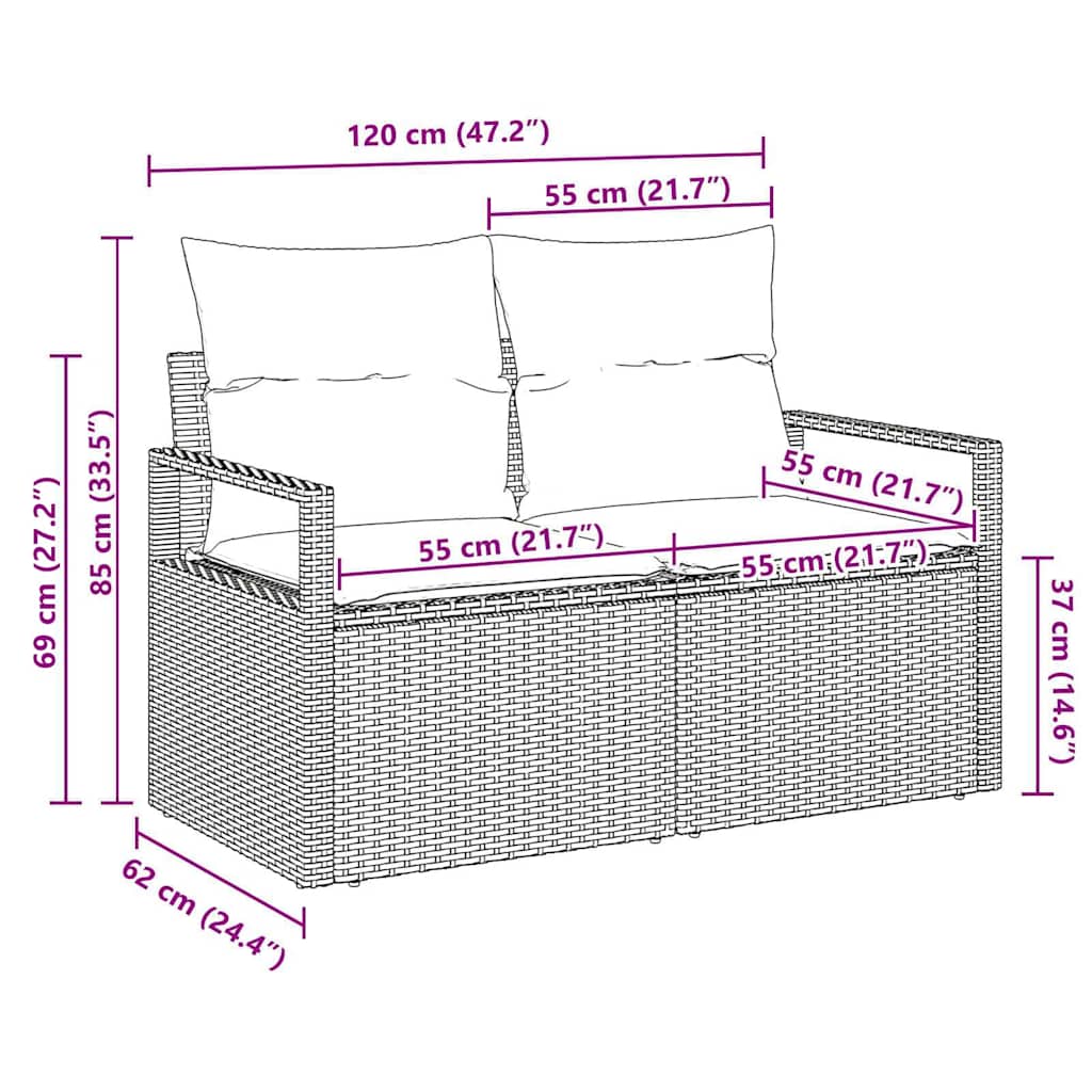 Garden Sofa with Cushion Grey 120 x 62 x 69cm Poly Rattan