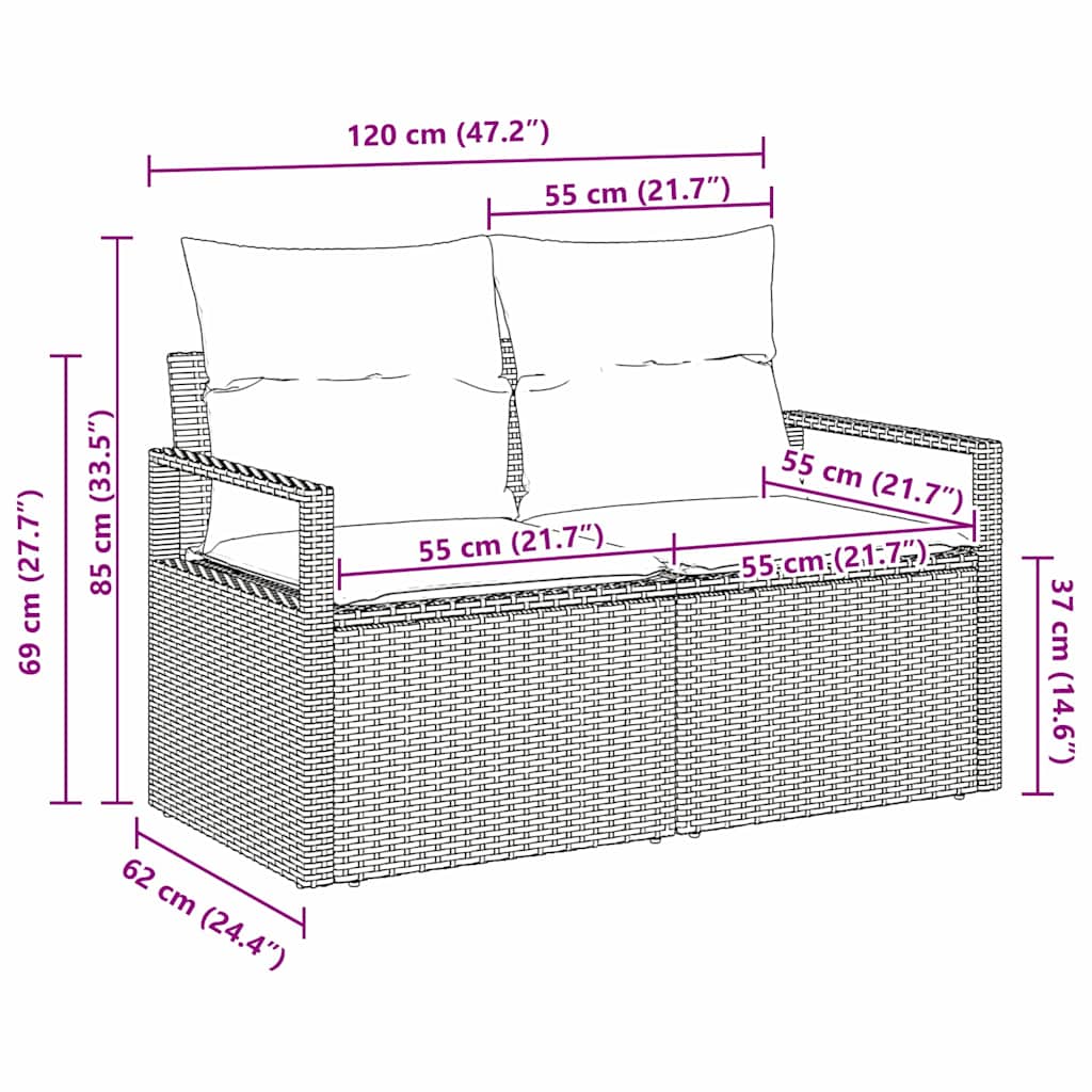 Garden Sofa with Cushion Beige 120 x 62 x 69cm Poly Rattan