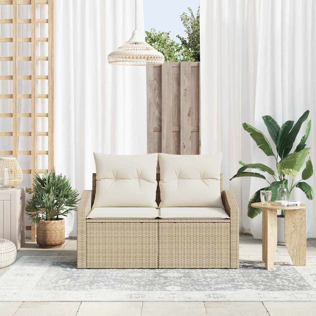 Garden Sofa with Cushion Beige 123 x 62 x 69cm Poly Rattan