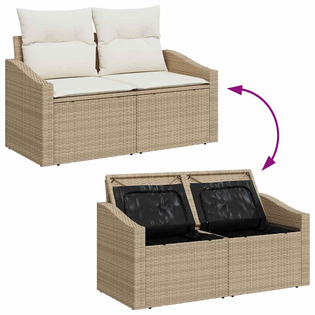 Garden Sofa with Cushion Beige 123 x 62 x 69cm Poly Rattan