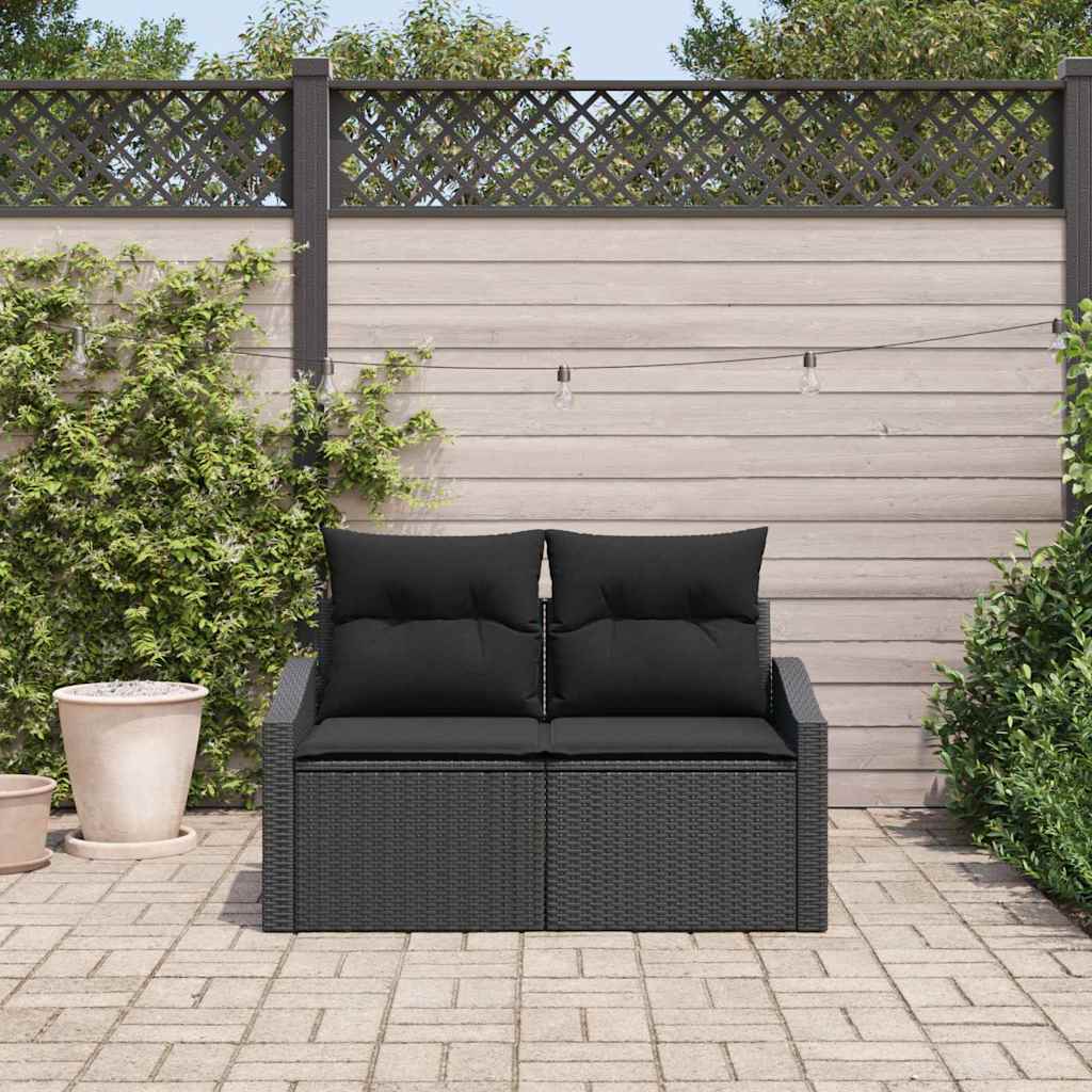 Garden Sofa with Cushion Black 123 x 62 x 69cm Poly Rattan