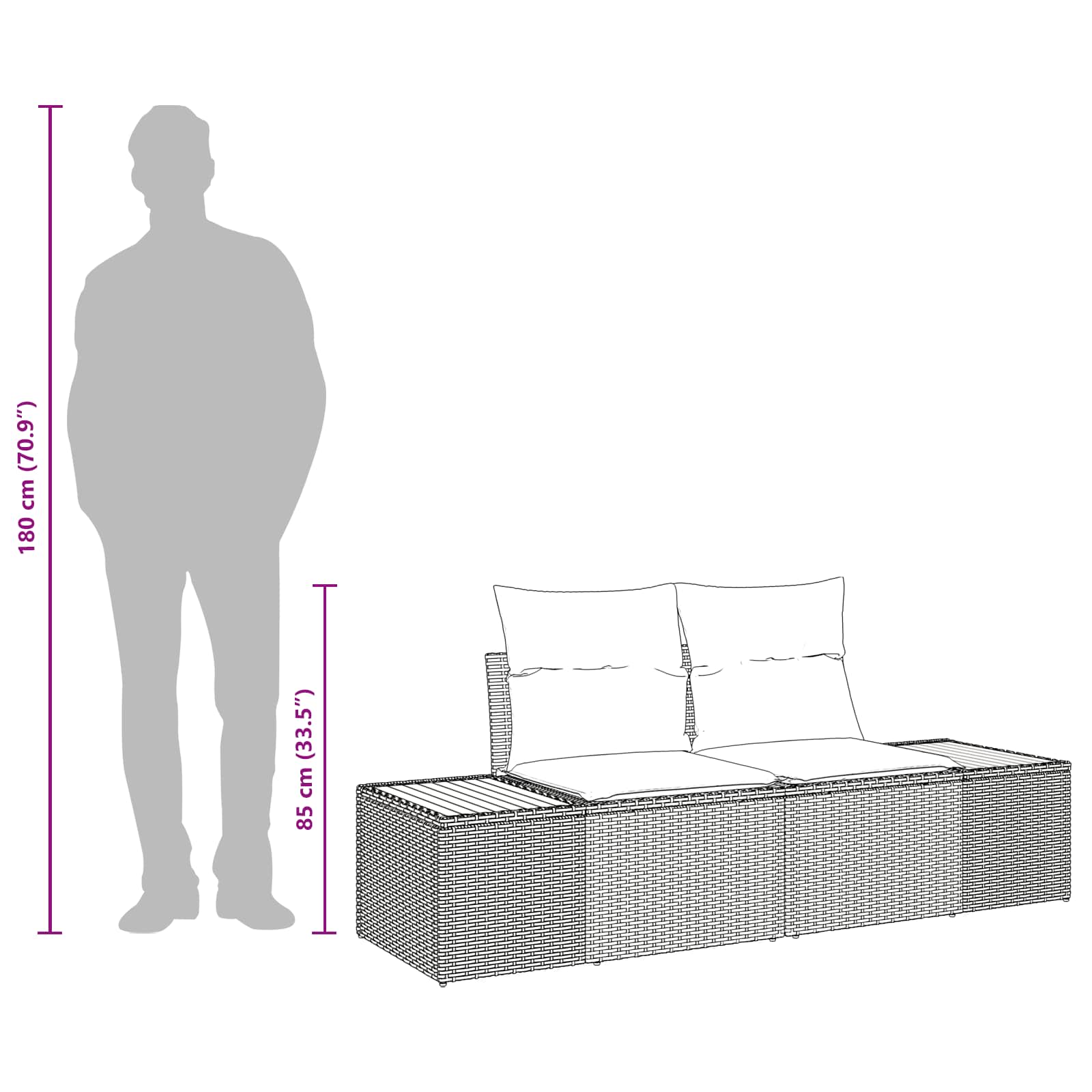 Garden Sofa Black 184 x 62 x 85cm Poly Rattan