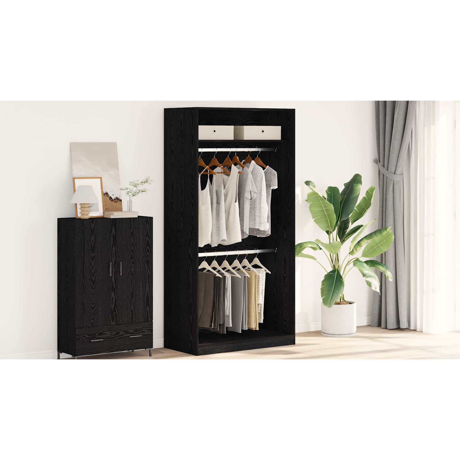 Wardrobe with Shelf Black Oak 100 x 50 x 200 cm Engineered Wood