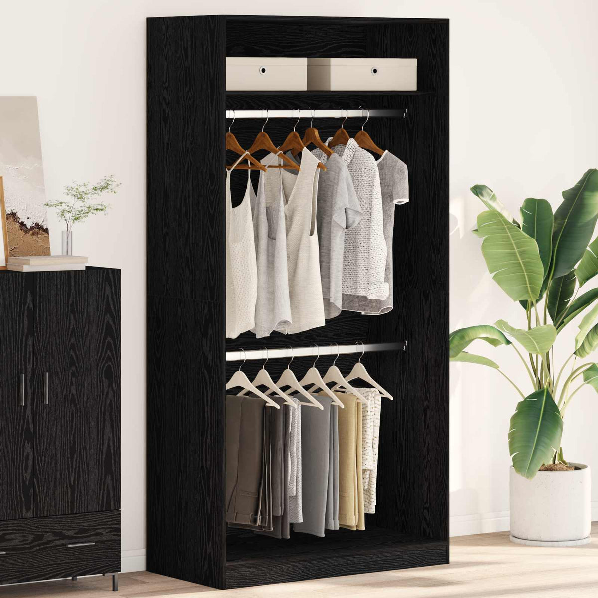 Wardrobe with Shelf Black Oak 100 x 50 x 200 cm Engineered Wood
