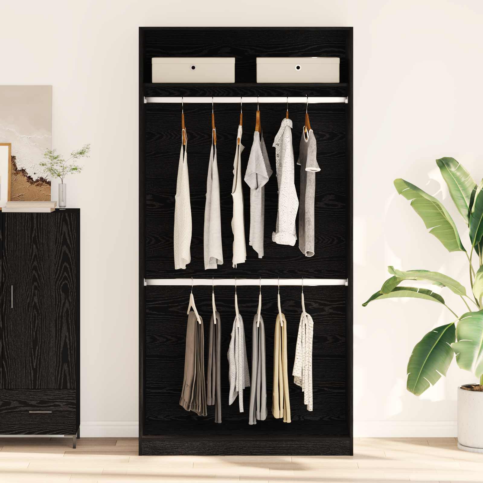 Wardrobe with Shelf Black Oak 100 x 50 x 200 cm Engineered Wood