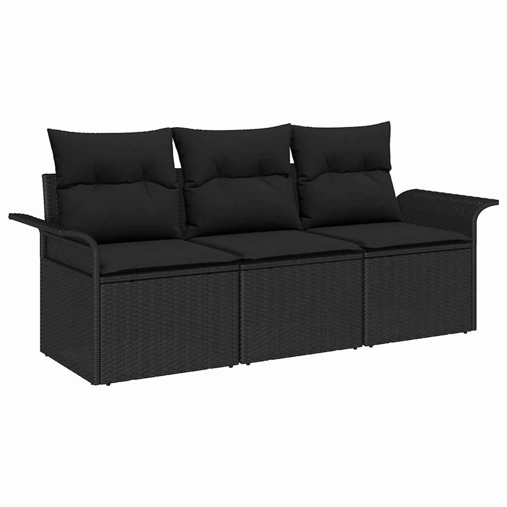 Sofa Set with Cushion 3 pcs Black Poly Rattan