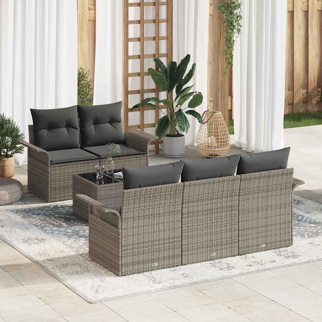 Garden Sofa Set 6 pcs Grey Poly rattan