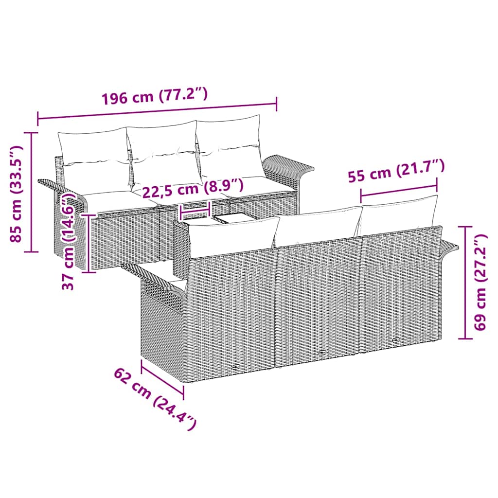 Garden Sofa Set 7 pcs Grey Poly rattan