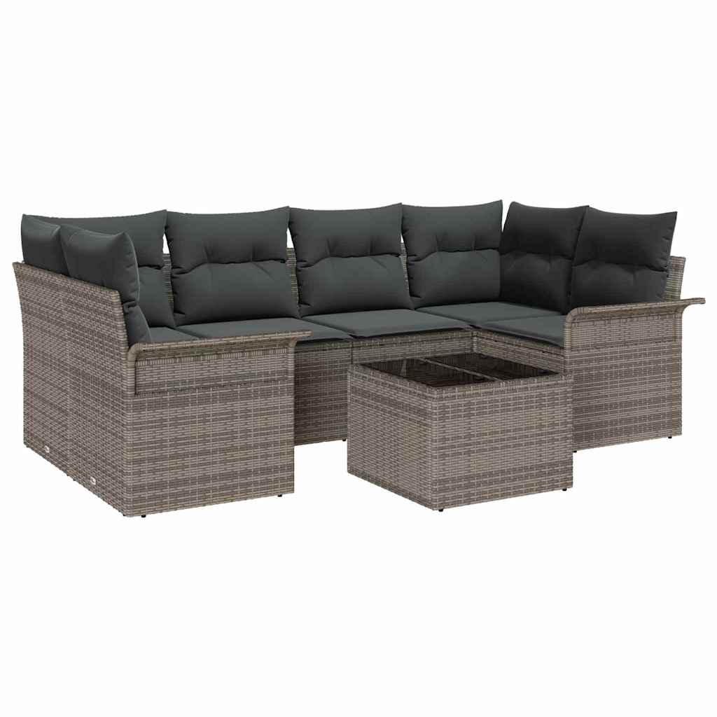 Garden Sofa Set 7 pcs Grey Poly rattan