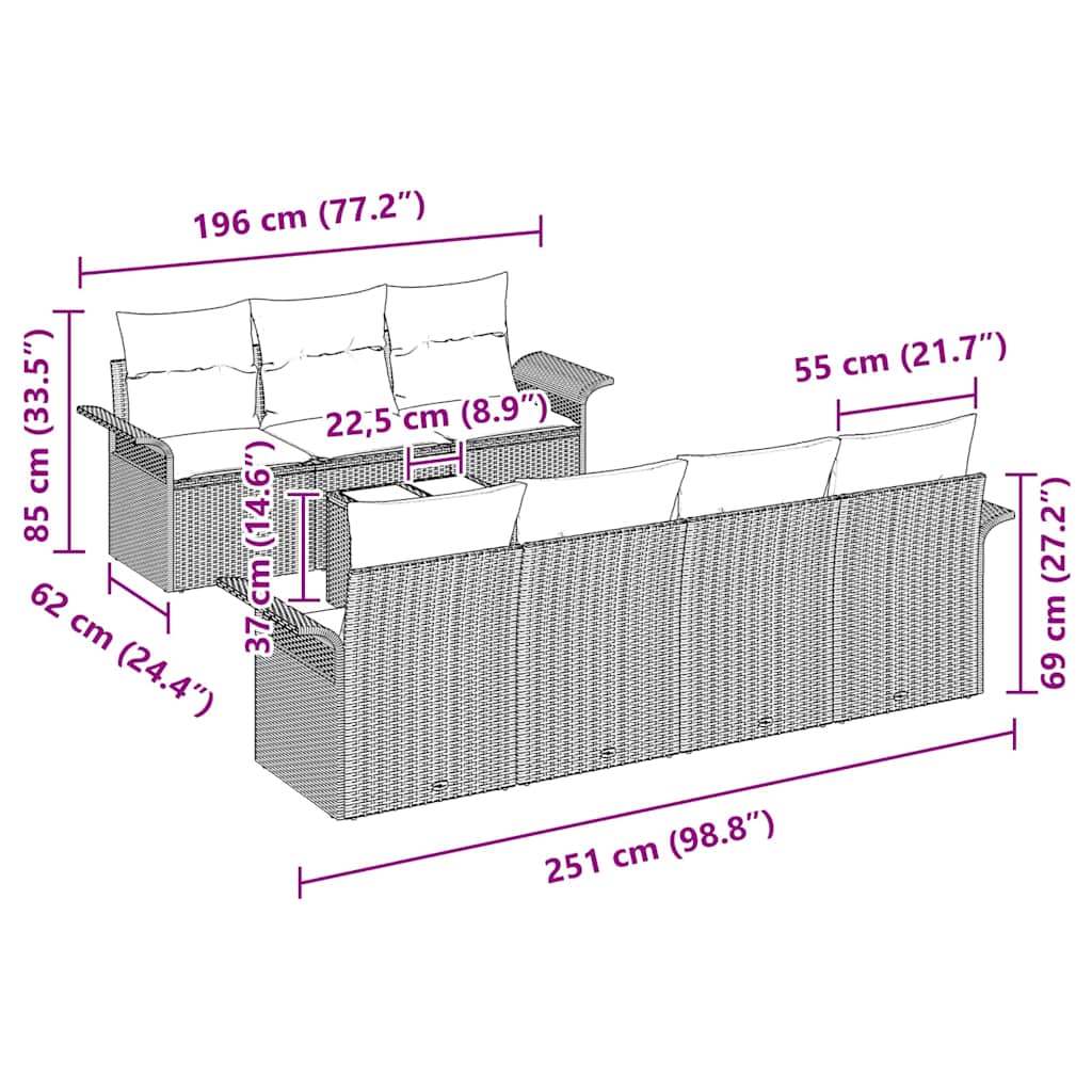 Garden Sofa Set 8 pcs Black Poly rattan