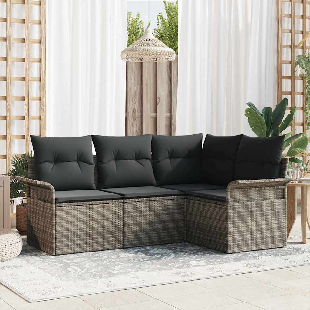 Garden Sofa Set with Cushion 4 pcs Grey Poly Rattan