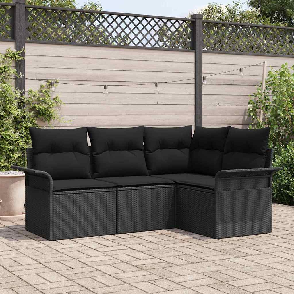 Garden Sofa Set with Cushion 4 pcs Black Poly Rattan