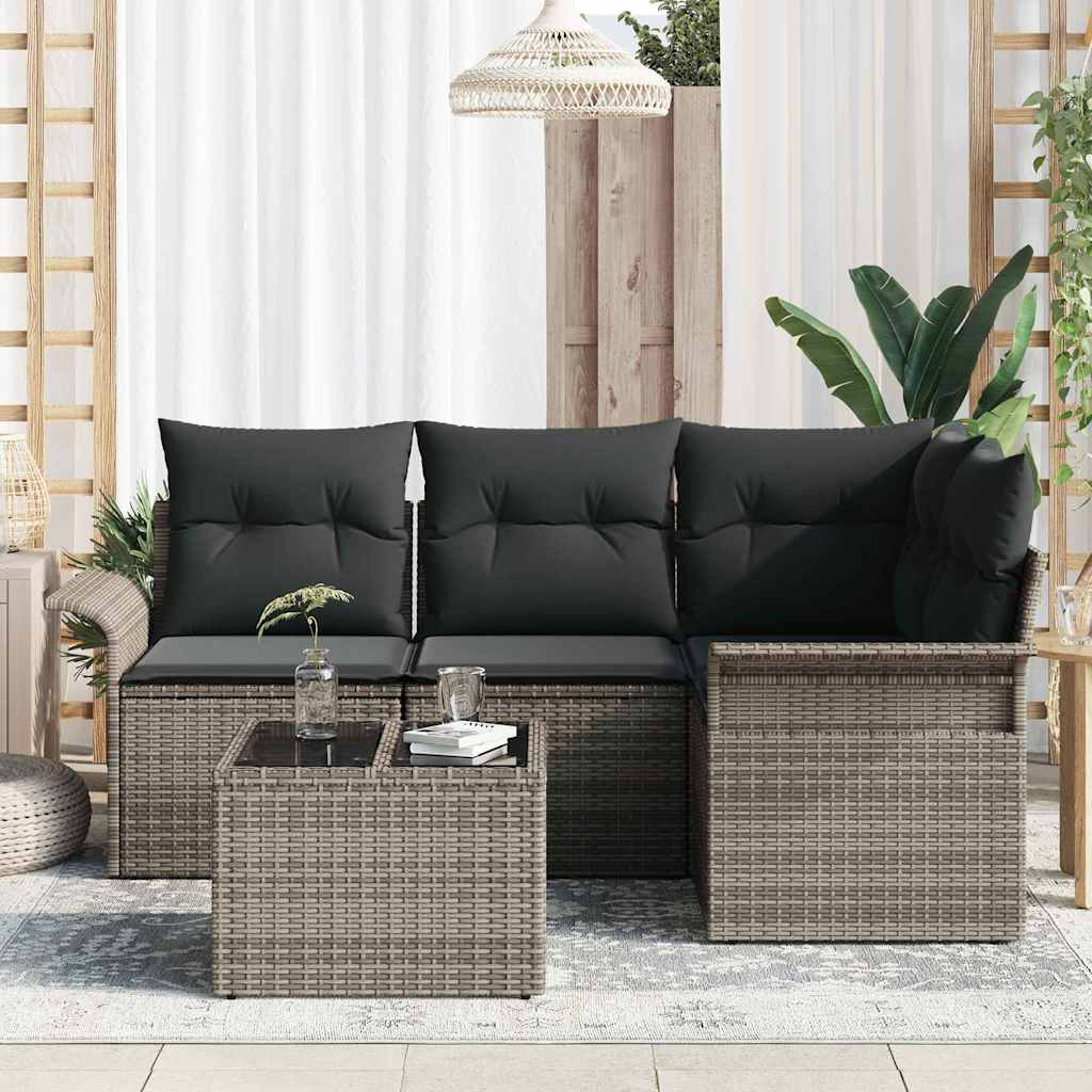 Garden Sofa Set with Cushion 5 pcs Grey Poly Rattan